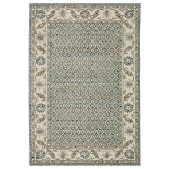 Oriental Weavers Andorra Area Rug - 2429A - 1'10" x 3'2" - in Blue/ Ivory - Vintage Inspired, Stain Resistant, Family and Pet Friendly , Entryway, Bathroom Accent Rug