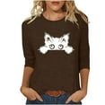 thumbnail image 2 of ALLLIST Holiday Tops for Women 3/4 Sleeve Crew Neck T-Shirts Casual Cat Graphic Brown Shirts for Women, 2 of 4