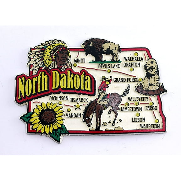 North Dakota State Map and Landmarks Collage Fridge Souvenir Collectible Magnet