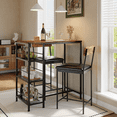 thumbnail image 2 of Space-Saving 3-Piece Dining Table Set for 2 – Modern Bar Table & 2 Upholstered Stools – Metal Frame, Built-in Wine Rack, Compact Living Room Furniture – Ideal for Kitchen, Apartment – Tiger Wood, 2 of 7