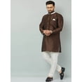 thumbnail image 4 of eloria Men's Trendy Indian Traditional Brown & White Silk Blend Solid Sherwani With churidar, 4 of 8
