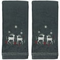 thumbnail image 5 of Serafina Home Holiday Christmas Cotton Hand Towels: Noble Reindeer Buck Deer Design, Dark Gray Silver Red White, Set of 2, 5 of 7