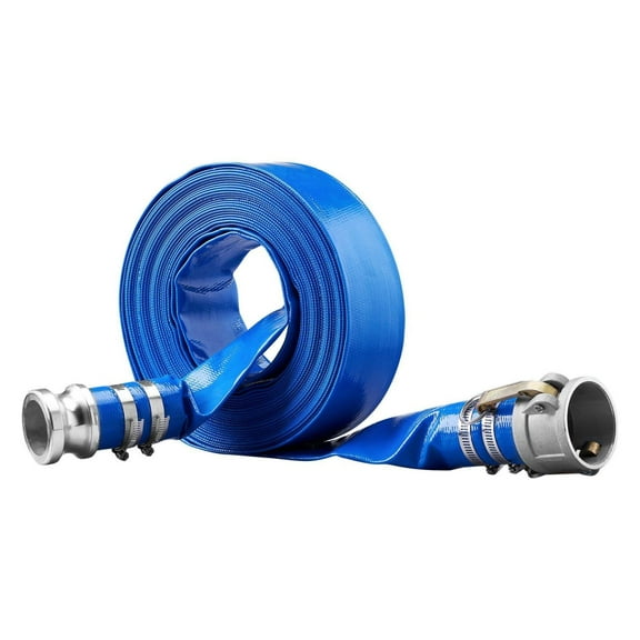2 Inch x 50 ft Backwash Hose - Heavy Duty PVC Pool Discharge Hose with Camlock Fittings & Clamps - Pool Filter Backwash Waste Water Drain Hose - Blue