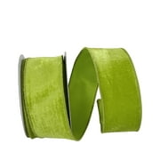 The Ribbon Roll - T93347W-204-40F, Plush Velvet With Dupioni Backing Wired Ribbon, Lime, 2-1/2 Inch, 10 Yards