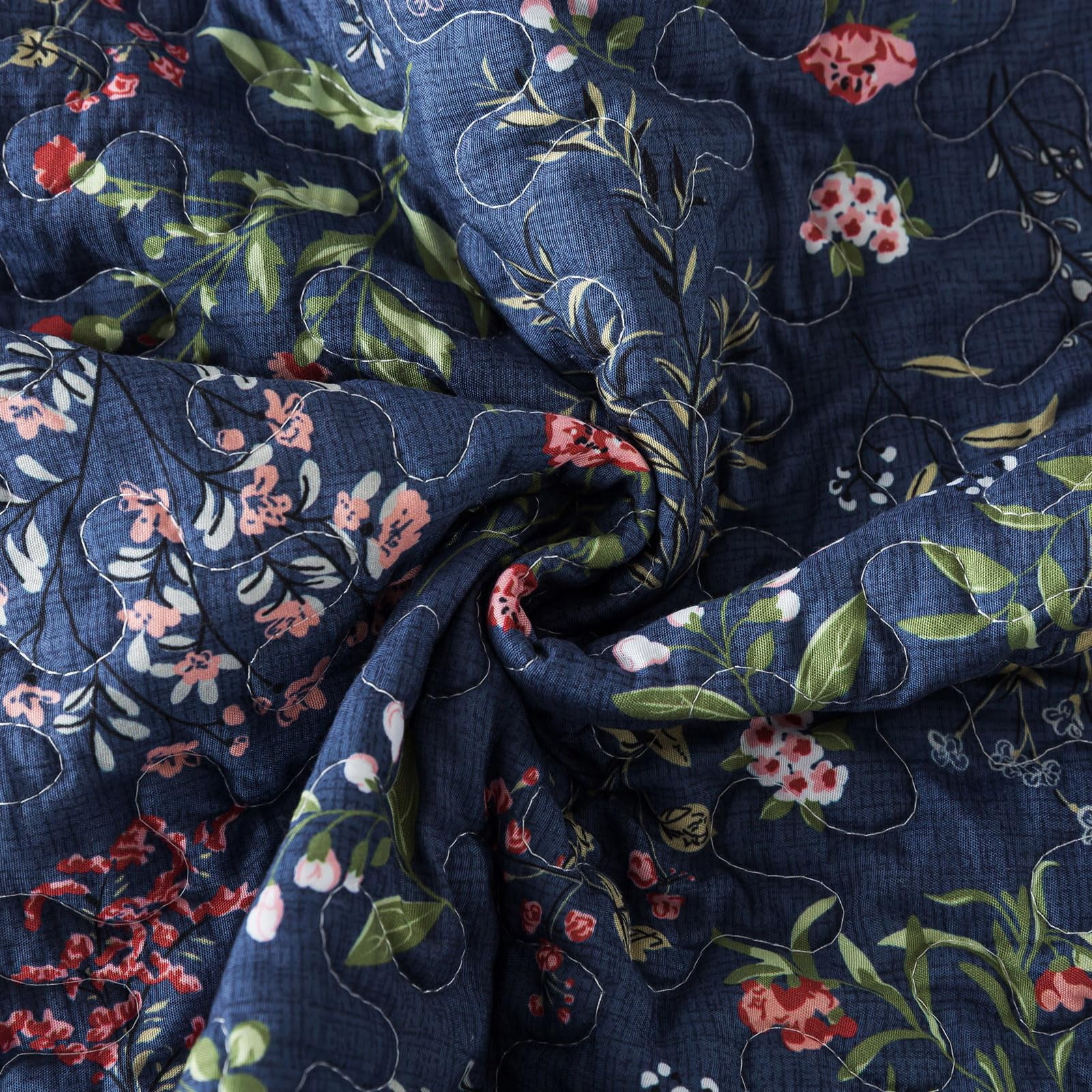 HoneiLife Quilts Queen Size - 3 Piece Microfiber Quilt set Reversible Bedspreads Patchwork Coverlets Floral Bedding Set All Season, Navy Blue