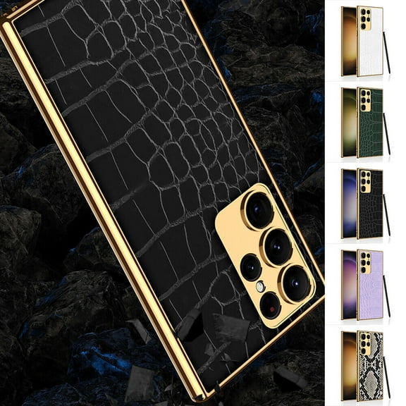 For Samsung Galaxy S23 Ultra Luxury Shockproof Electroplate Plating Crocodile Leather Slim Soft Phone Case Cover Protective Shell
