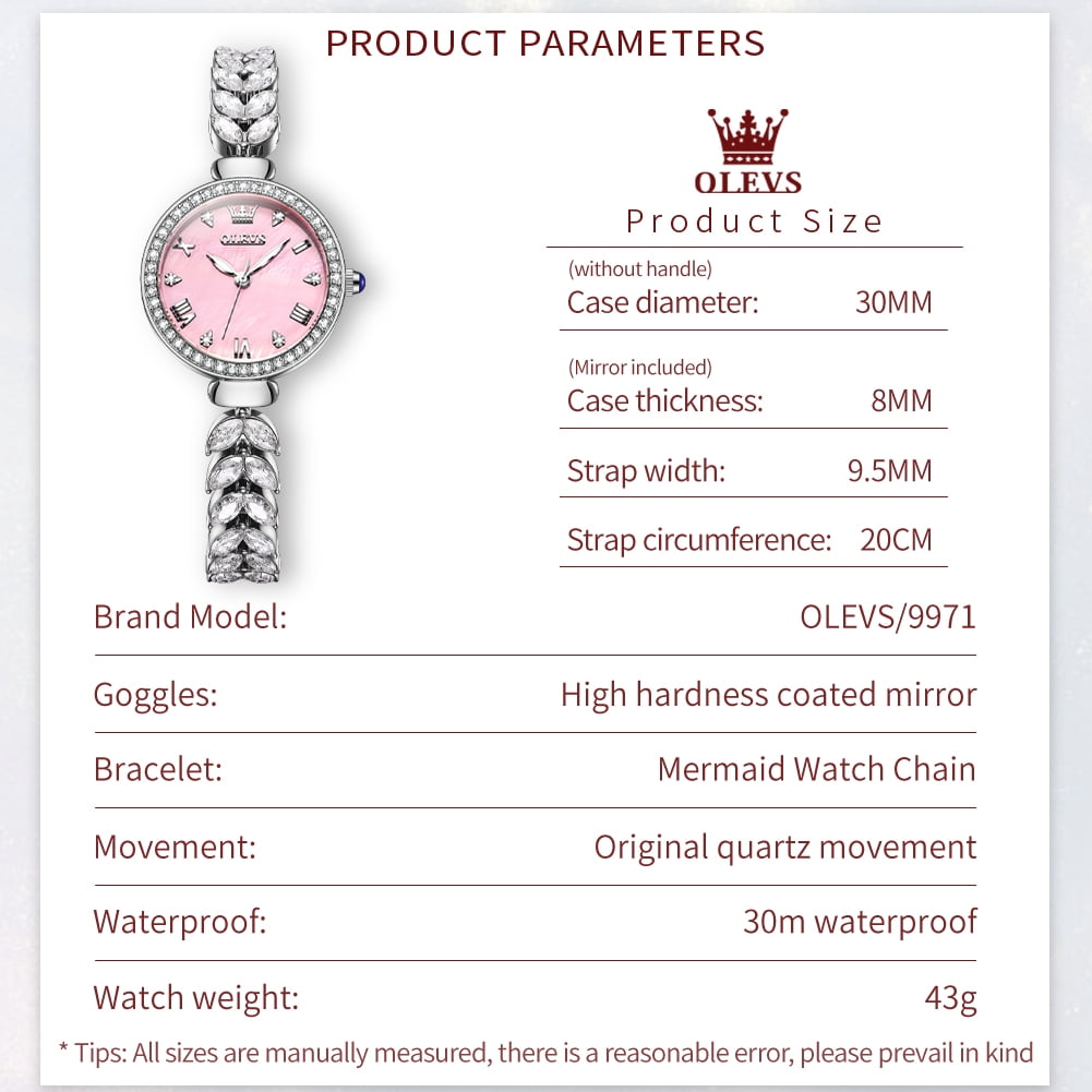 OLEVS Watches for Women Fashion Dress Analog Quartz Rose Gold Plated Stainless Steel Waterproof Luminous Luxury Ladies Watches Women Wrist Watches Gift Relojes para Mujer Pink/Purple/Green/Blue