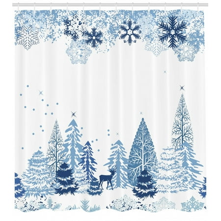 Winter Shower Curtain Winter Scene With Deer Frozen Trees And
