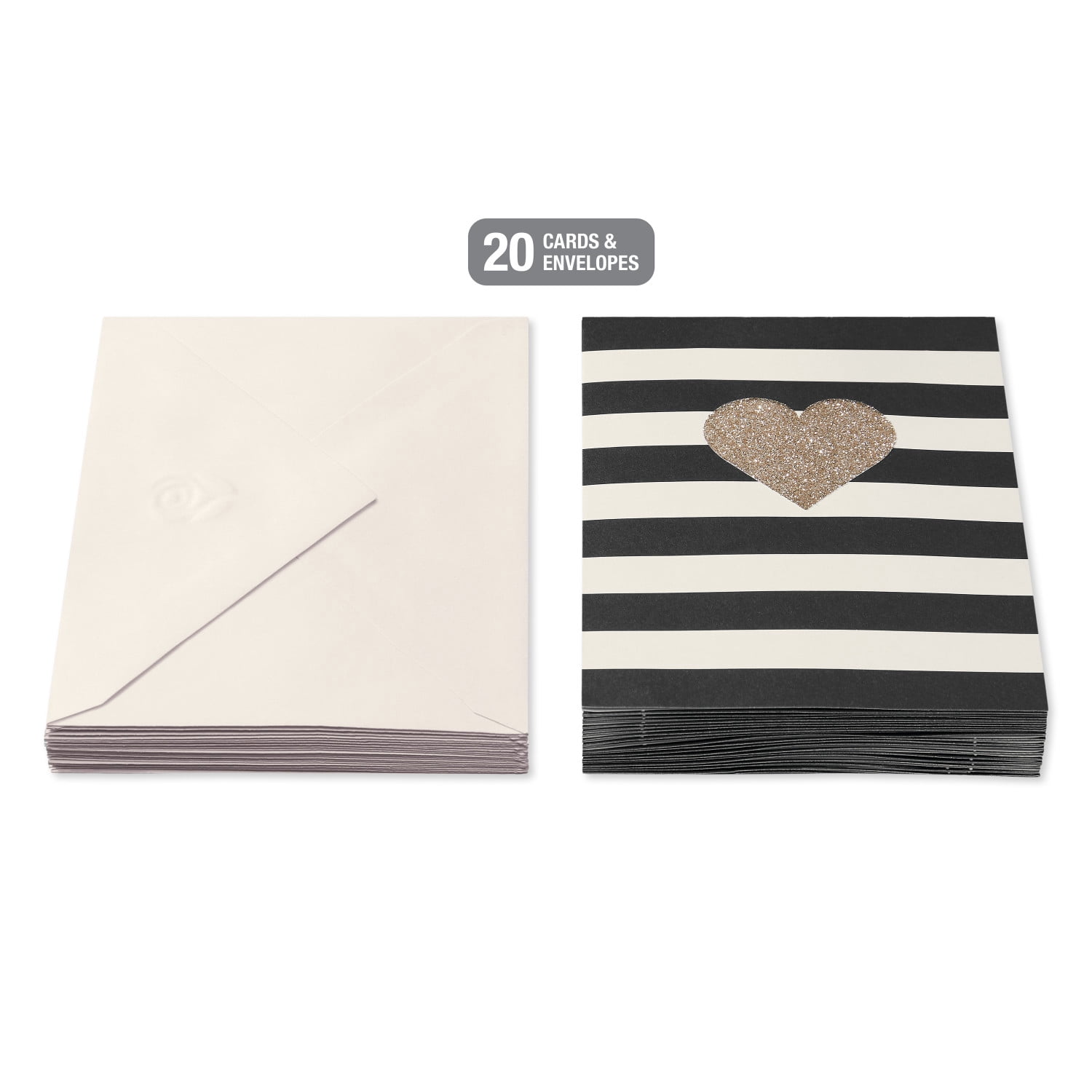 American Greetings Blank Stationery Notes with Envelopes, Gold Hearts Black and White Stripes (20-Count)