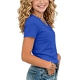 thumbnail image 5 of OGLCCG Girls V Neck Ruched T-Shirts Kids Summer Short Sleeve Plain Tunic Tops Cute Fashion Solid Color Tees 4-15 Years, 5 of 7
