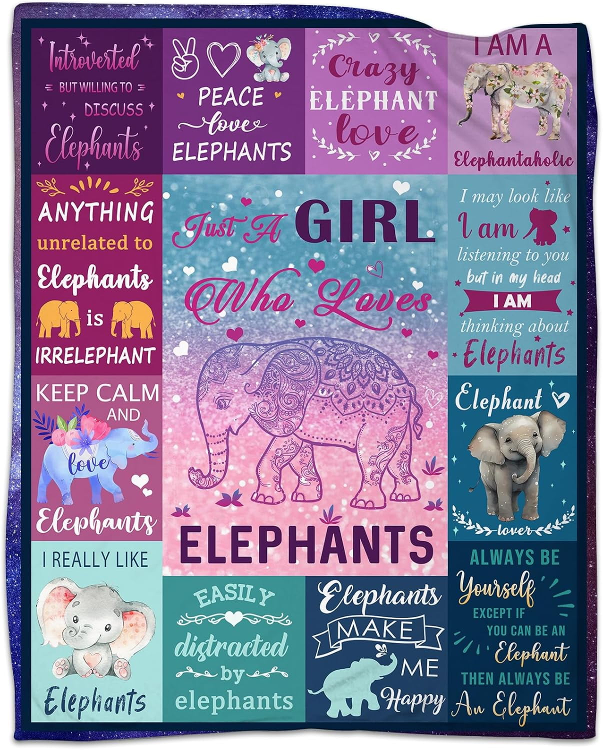 Elephant Gifts for Girls Women Elephant Blanket for Girls Best Gifts for Elephant Lovers Girls - Just A Girl Who Loves Elephants Birthday Elephant Decor Throw Blanket 50"x60"