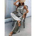 thumbnail image 4 of Women'S Summer 2 Piece Outfits Set Round Neck Sleeveless Tank Crop Top Wide Leg Pants Set Pockets Jumpsuits Silver S, 4 of 7
