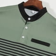 thumbnail image 6 of Men Polo Shirts Short Sleeve Polo Stripes Shirts Ribbed Lapel Button Business Color Block T Shirt Button Down Shirt Men Green XL, 6 of 7