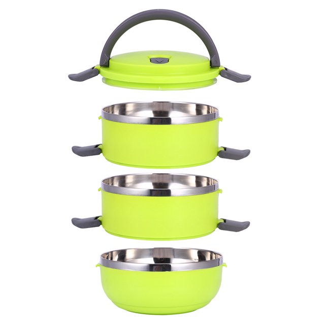 Fiambrera redonda de acero inoxidable duradera de 3 capas, contenedor de comida para picnic Bento