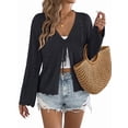 thumbnail image 4 of Women Crochet Long Sleeve Loose Casual Open Front Cardigan Drape Sweaters Boho Summer Beach Coverups Black S, 4 of 10