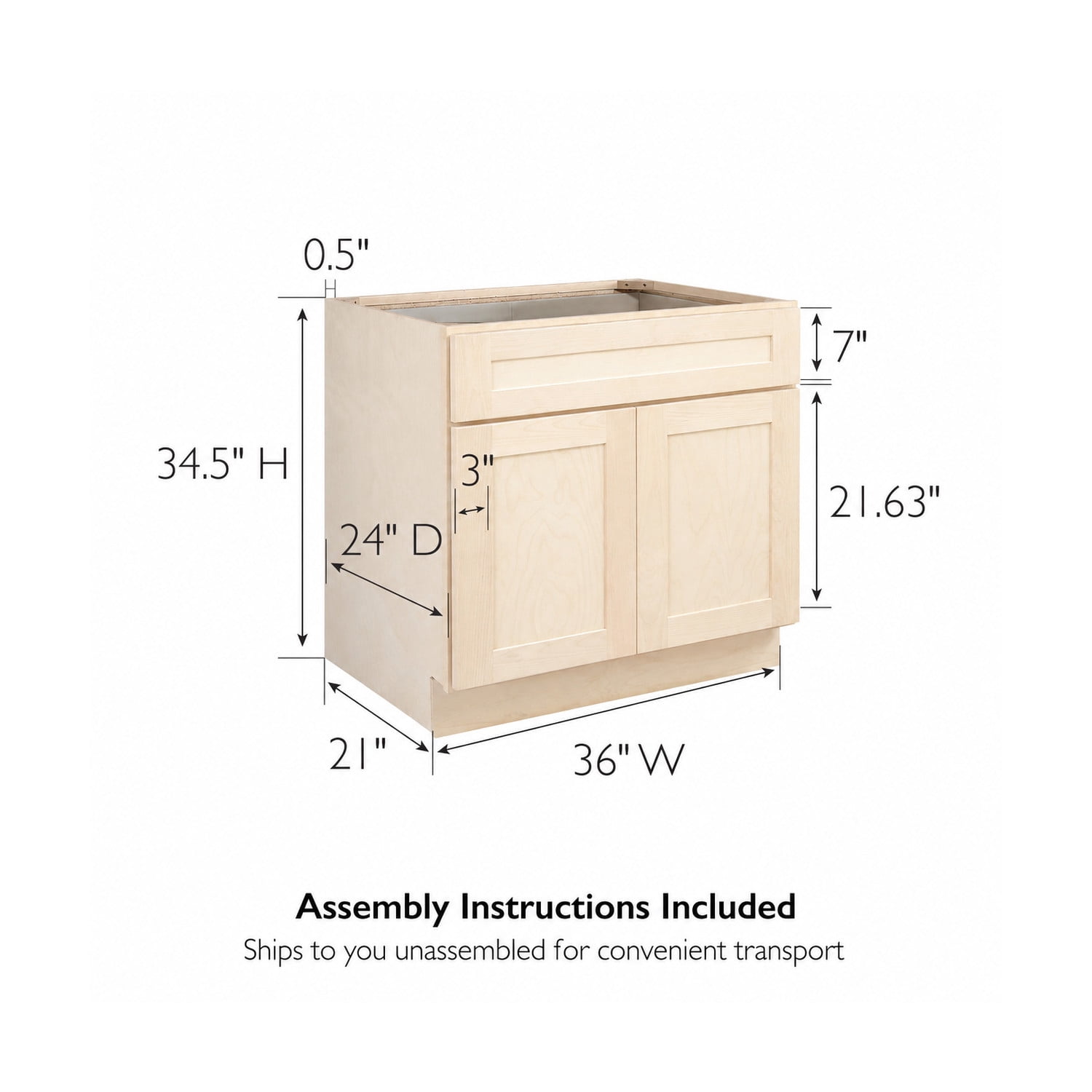 Design House Brookings Kitchen Sink Base Cabinet, Unfinished Birch, 36"