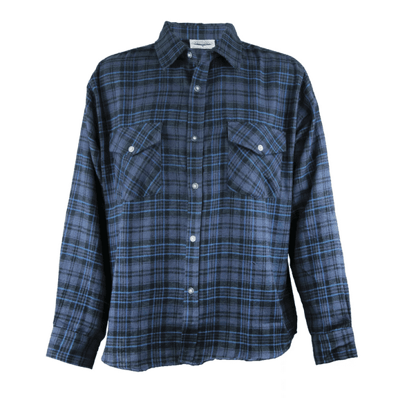 Woodland Creek Men's Long Sleeve Blue Plaid Flannel Shirt, M