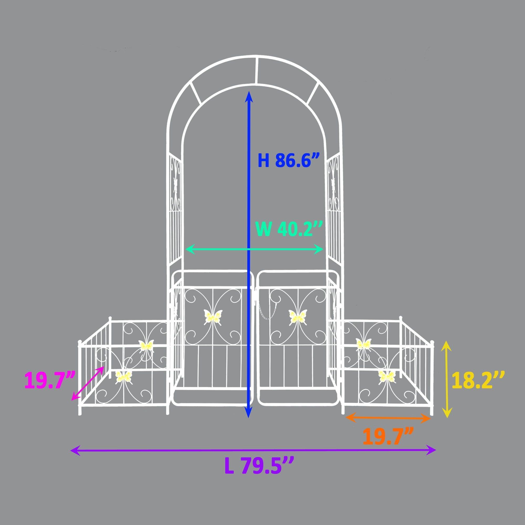 Garden Arch with Gate 79.5" Wide x 86.6" High Climbing Plants Support Rose Arch Outdoor Cream White