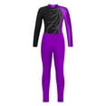 thumbnail image 3 of Yeahdor Girls Long Sleeve Contrast Color Shiny Rhinestone Leotard with Leggings for Gymnastics Dance Skating Purple 10, 3 of 5