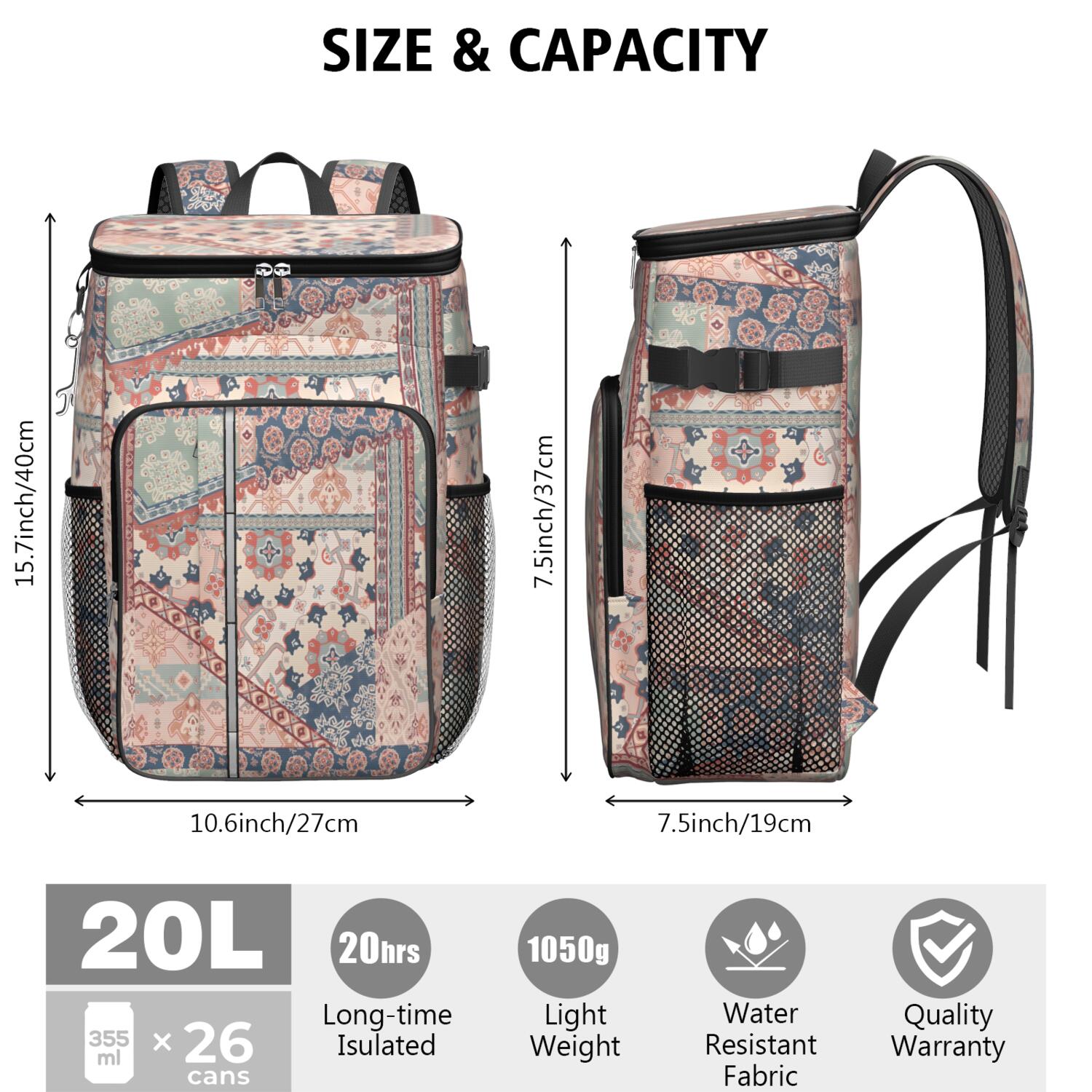 Travel Cooler Bag - Boho Bohemia Flower Camping Beer Cooler Backpack with Bottle Opener- Waterproof Insulated Picnic Backpacks - Cooler Bag for Beach