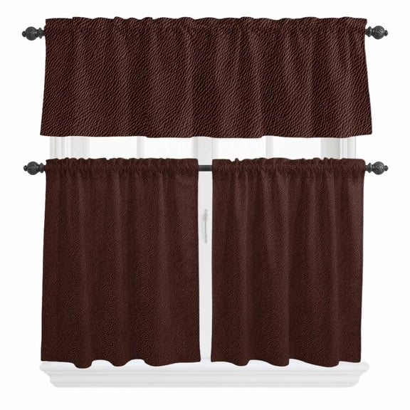 3 Piece Kitchen Curtains and Valances Set Solid Brown Cafe Curtains 36 Inch Length Vintage Minimalism Abstract Denim Pattern Valance & Tier Curtain for Living Room Bedroom Window 54"x18" 27"x36"*2