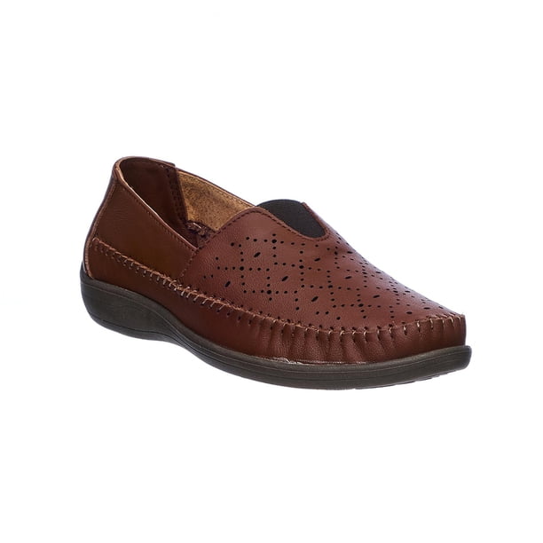 Mocasines Mujer Piel Café Perforados Auto Ajustables Casuales amarillo 26 Incógnita 046D1H