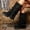 Black, variant on Women Solid Color Round Toe Side Zipper Buckle Strap Ruched Mid Calf Boots Faux Suede Block Mid Heel Winter Casual Boots US Size 5 To 8.5 Brown