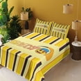 thumbnail image 2 of Ambesonne Emoji Fitted & Top Sheet Set with Sham, Racing Team Words on Stripes, Mustard Cream Dark Brown, 2 of 5