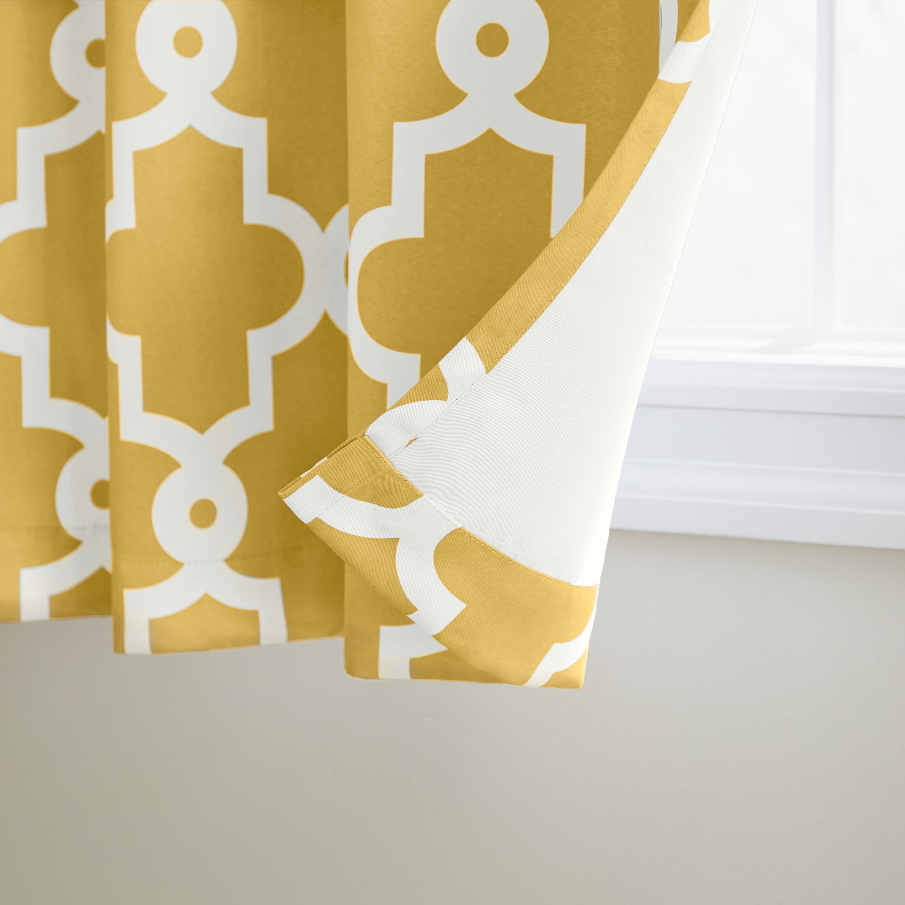 TOWN & COUNTRY EVERYDAY Ironwork Geo Trellis Sateen Indoor Curtains, Room Darkening Blackout, Grommet Top, Energy Efficient, 2-Pack Set, 52"x84", Sundress Yellow