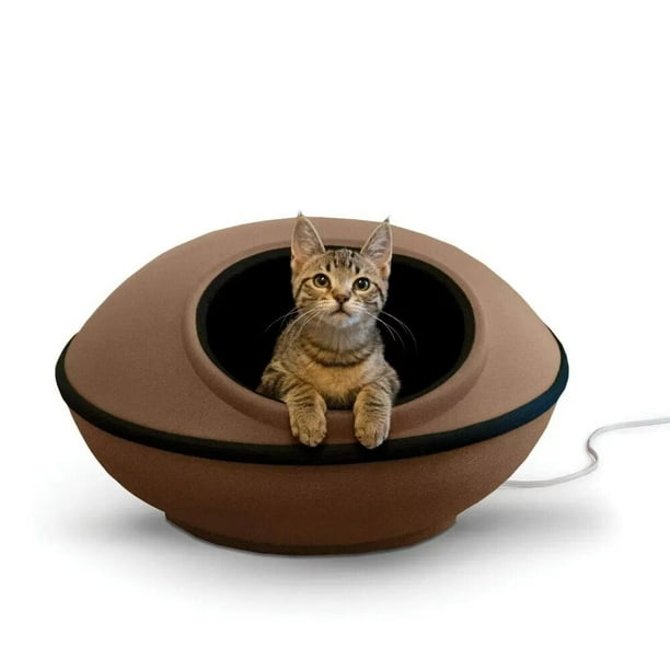K H Pet Products Thermo Mod Dream Pod Heated Pet Bed Tan Black 22 Inches Heated Cat House Pets ShopWise Round Bodega Aurrera en linea