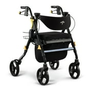 Medline Empower Rollator, Folding Rolling Walker, 8" Wheels, 300lb Weight Capacity, Black Frame
