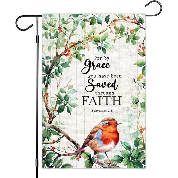 shiyou-You Have Been Saved Through Faith - Robin Bird Garden Flag - Bible Quote Flag - Christian Garden Flag - Garden Decor