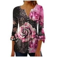thumbnail image 5 of Blusa informal con botones estampados y plisados de plástico para mujer, manga 3/4, manga corta y cuello de cuerno., 5 of 5