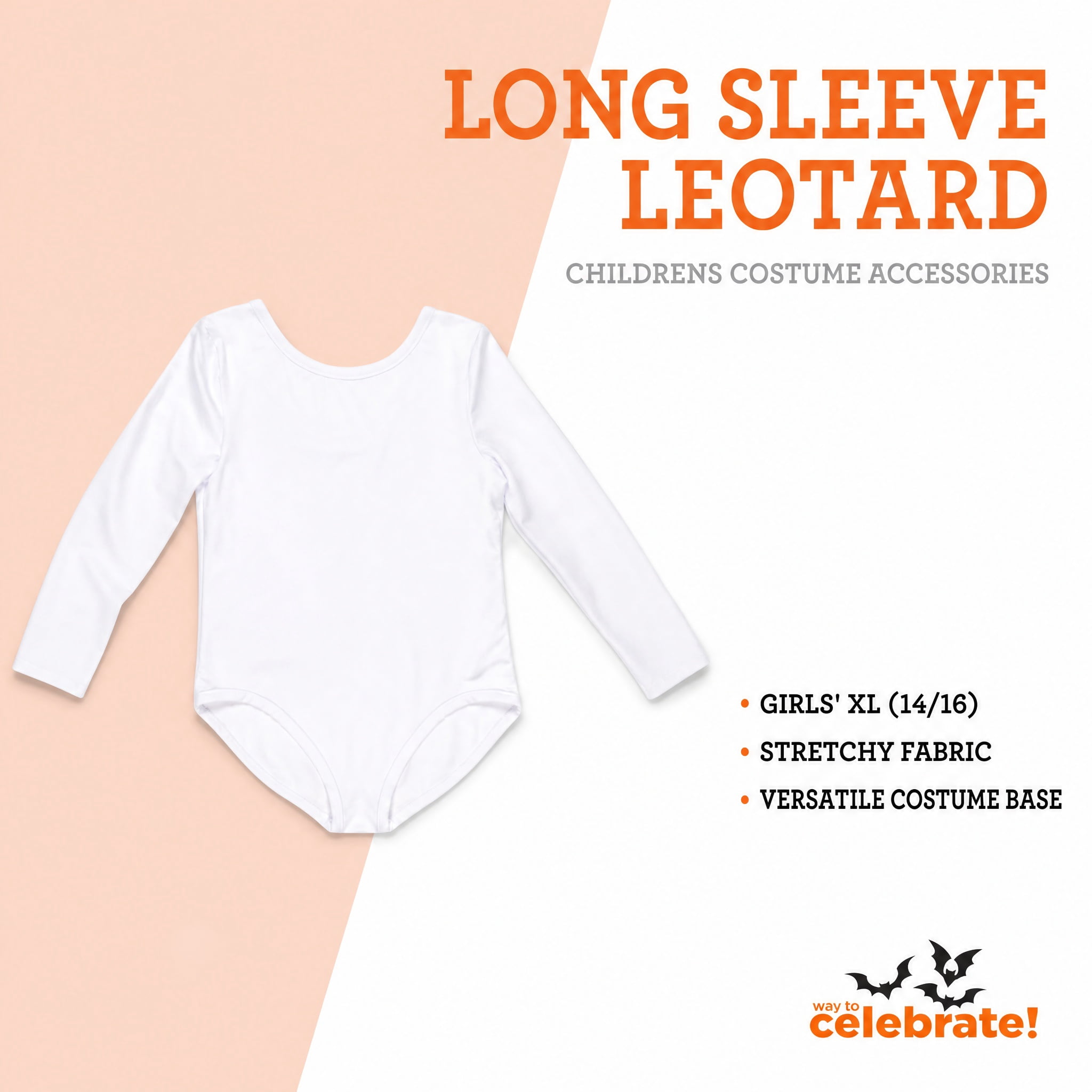 Long Sleeve Leotard Costume Accessory for Children, White, XL (14/16), Halloween by Way To Celebrate