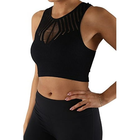 - Women's Fashion Yoga Crop Top Comforts Pads Sports Mesh Bra Racer Back Impact
