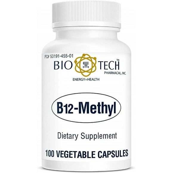 Bio-Tech Pharmacal B12-Methyl, 100 Vegetarian Capsules  All-Natural Supplement  Supports Cognitive Function, Sleep, Cardiovascular, & Nervous System Health  No Dairy, Fish, Gluten, Peanut,