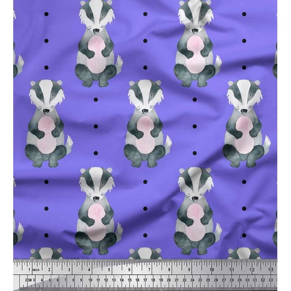 Soimoi Purple Cotton Duck Fabric Dots & Raccoon Animal Print Fabric by the Yard 58 Inch Wide