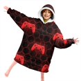 thumbnail image 4 of Game Controller Red Pattern Lamb Fleece Blanket Hoodies for Teens ,Teens Oversize Sherpa Wearable Hooded Blanket Sweatshirt with Super Pockets, 4 of 6