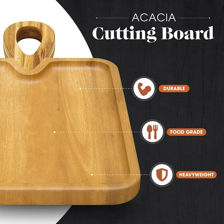 American Atelier Acacia Wood Round Cutting Board with Metal Accent, Large  Board for Cheese, Charcuterie with Handle for Serving, 13” Diameter