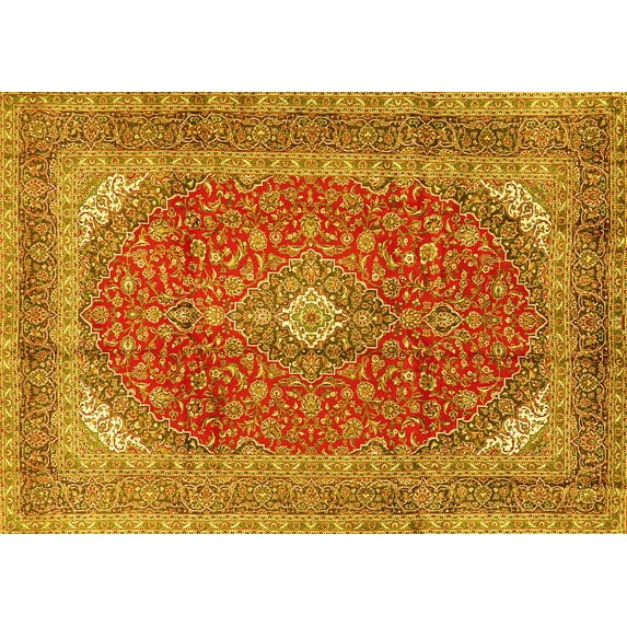 Ahgly Company Machine Washable Indoor Rectangle Medallion Yellow Traditional Area Rugs, 3' x 5'