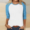 thumbnail image 4 of Plebaso Chemises à Manches 3/4 pour Femmes, Blouses Décontractées à Col Rond, T-Shirts Amples à Blocs de Couleur et Patchwork, 4 of 7