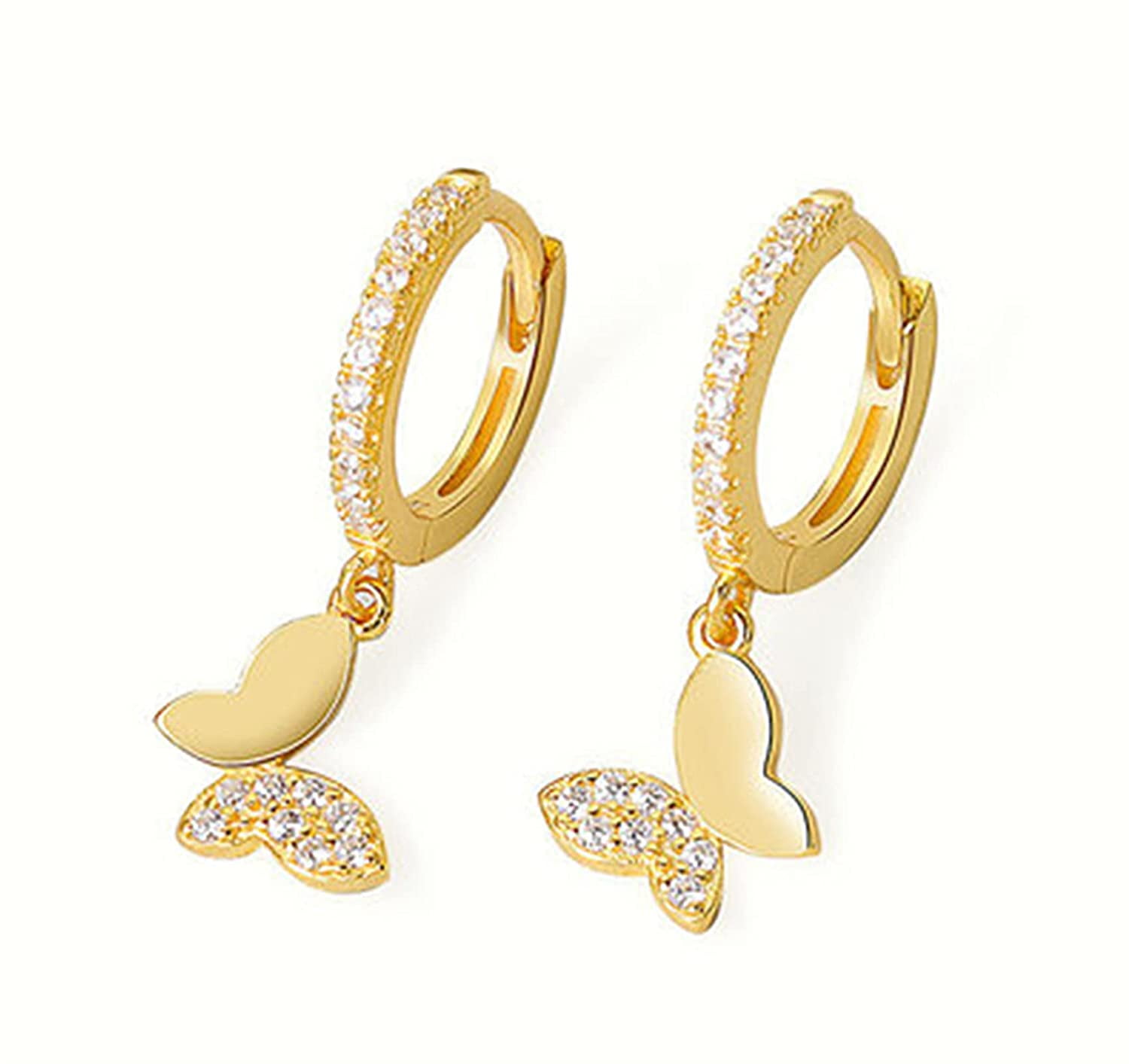 STAPIOWAL Charm Butterfly Hoop Earrings Hypoallergenic Dainty Crystal Butterfly Drop Dangle Earrings for Women and Girls,Gold