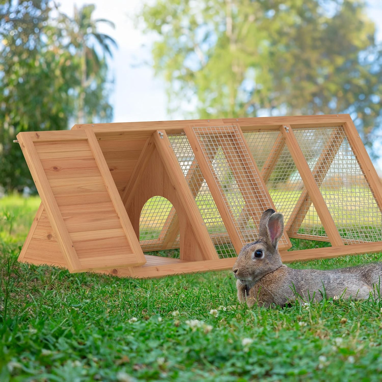 Chicken Coop for 2 Chickens Small Rabbit Hutch Quail Coop Wooden Bunny Cages Outdoor Chicken House w/Ventilating Wire (Wood)