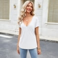 thumbnail image 2 of WULMLEO Womens Deep V-Neck T Shirts Sexy Short Sleeve Tops Summer Oversized Tee White L, 2 of 6