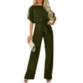 thumbnail image 2 of Huankd Womens Summer Casual Short Sleeve Pants Suit Beach Vacation Romper Belted Dressy Wedding Guest Jumpsuit Jumper Army Green S, 2 of 5