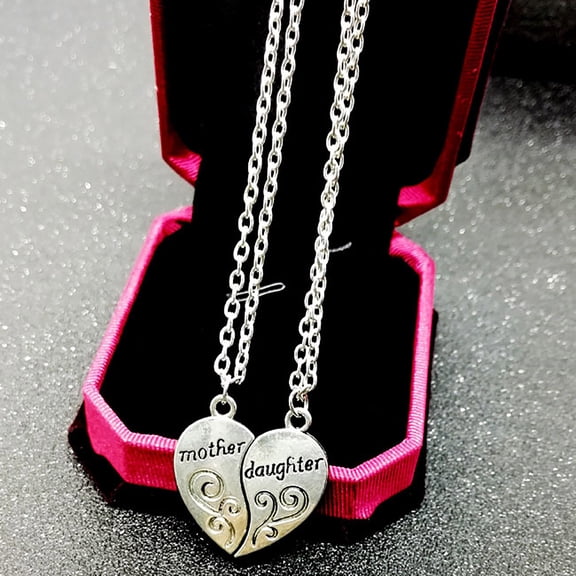 FENGGHAO Mothers Day Mother Daughter Heart Pendant Necklace Silver Tone Alloy Love Mom Jewelry Gift for Women