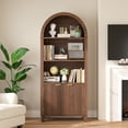 thumbnail image 2 of EnHomee 66.9" Tall 5-Tier Arched Wooden Bookcase with Fluted Doors & Adjustable Shelves, Storage Cabinet with Display Shelf for Office, Living Room, Kitchen,Walnut, 2 of 11