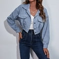 thumbnail image 4 of kayannuo Fall Clothes For Women Ladies Fashion Solid Color Corduroy Jacket Drop Shoulder Long Sleeve Short Coat Blue, 4 of 7