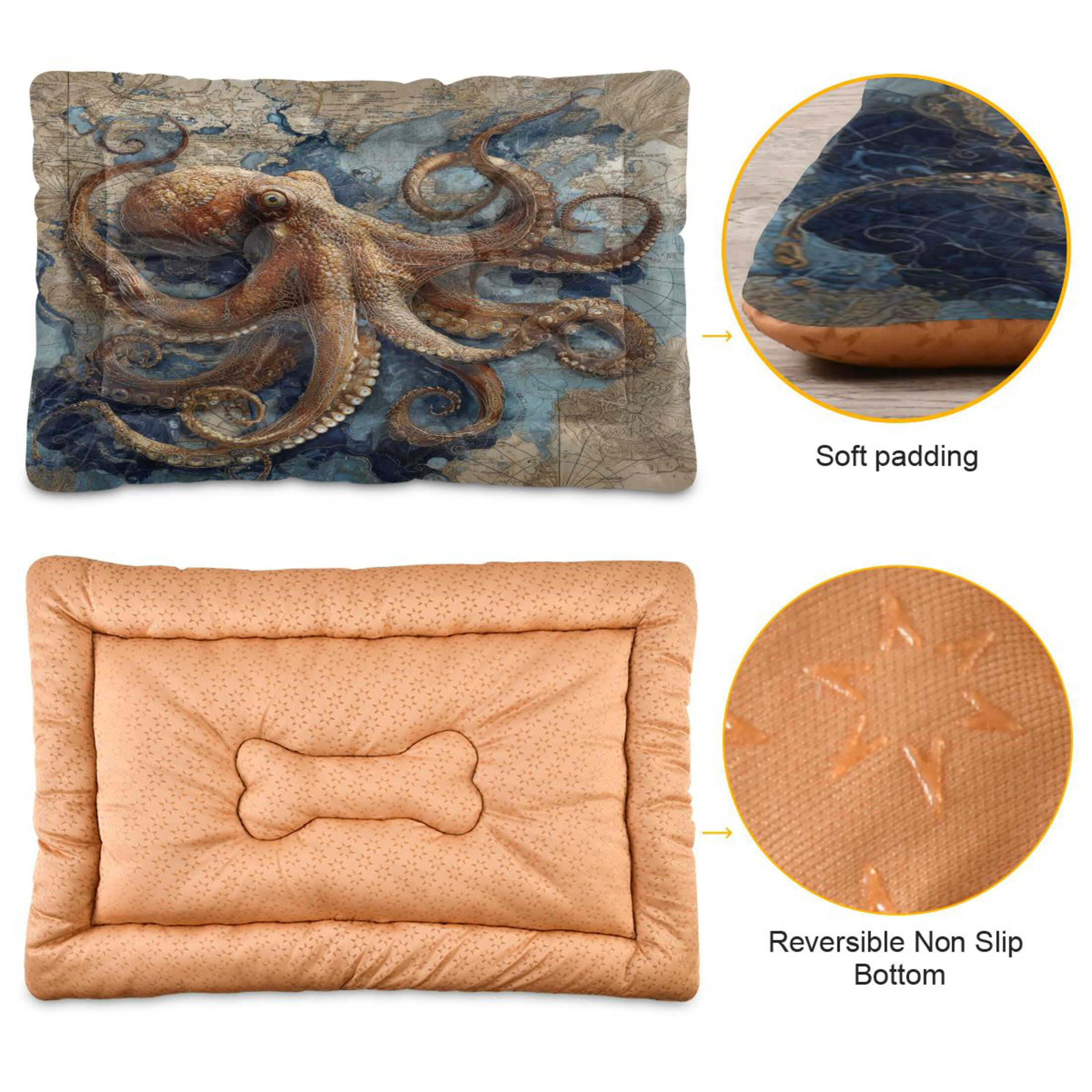 Qxltty Deep Sea Octopus Ped Pad Wear-resistant and Hard to Bite Through Sleeping Pad for Small Medium Large Dogs Winter Pet Bed 36×24in