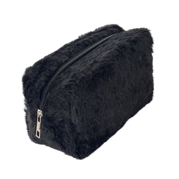 bestolf Plush Cosmetic Bag Portable Makeup Bag Fuzzy Toiletry Bag for Women Skincare Products Makeup Brushes (Black )